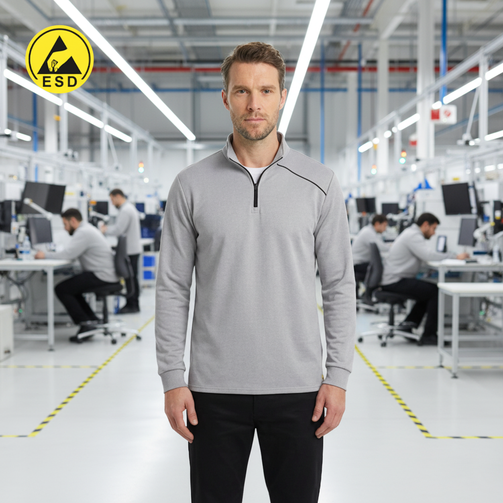 Grey ESD Sweatshirt Half Zip Terry Lined frontal view