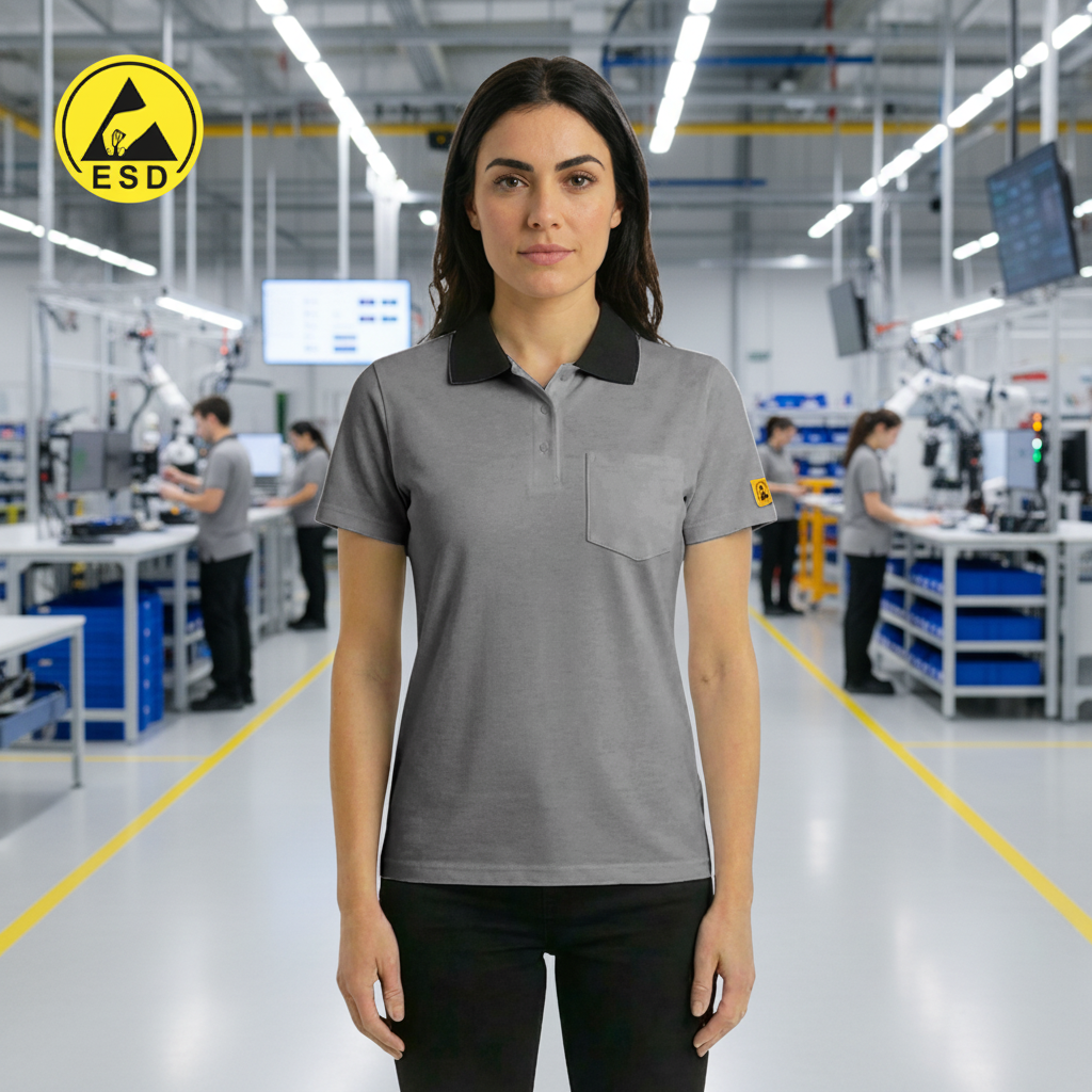 Grey Heavy Duty ESD Polo Shirt frontal view