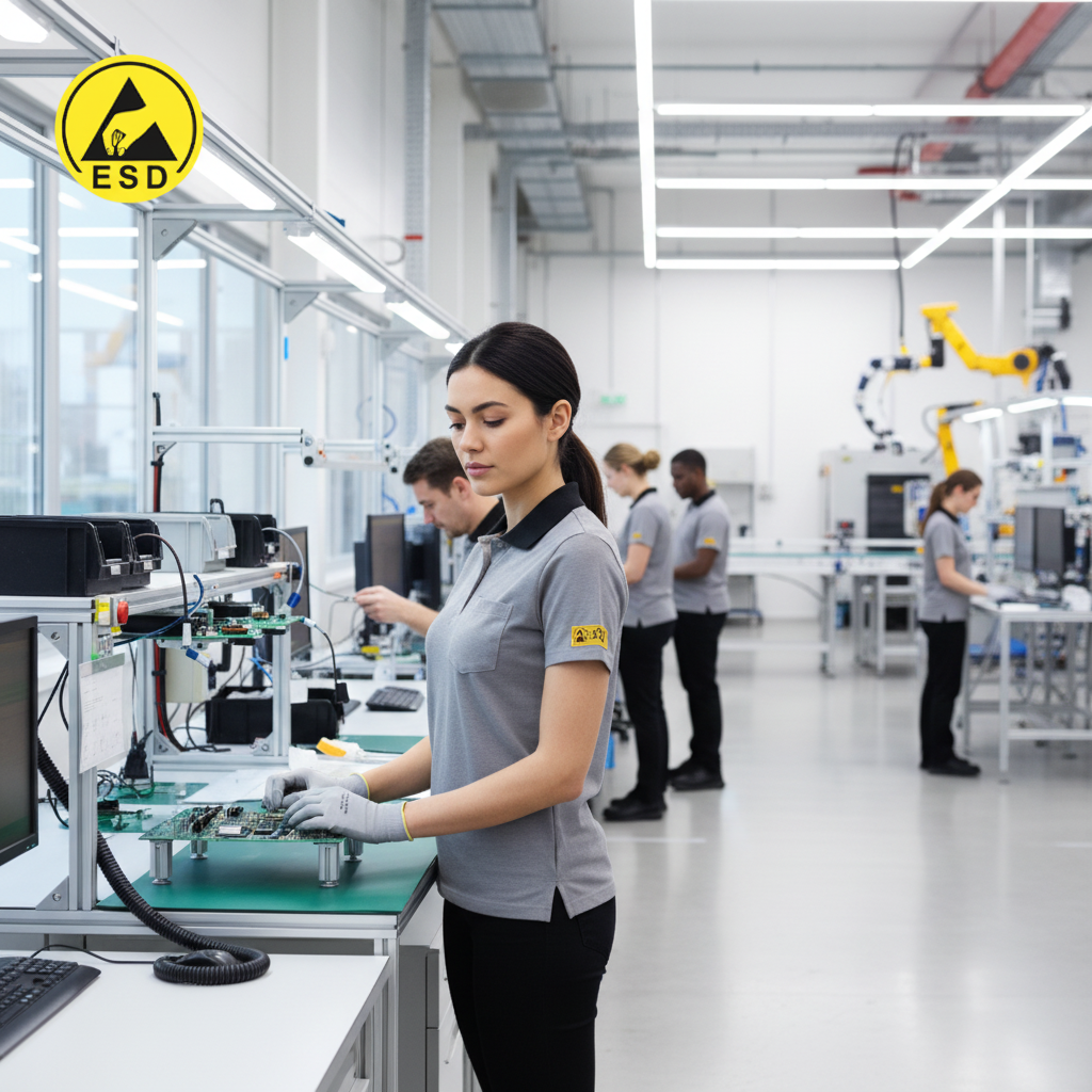 Grey Heavy Duty ESD Polo Shirt integrated scene