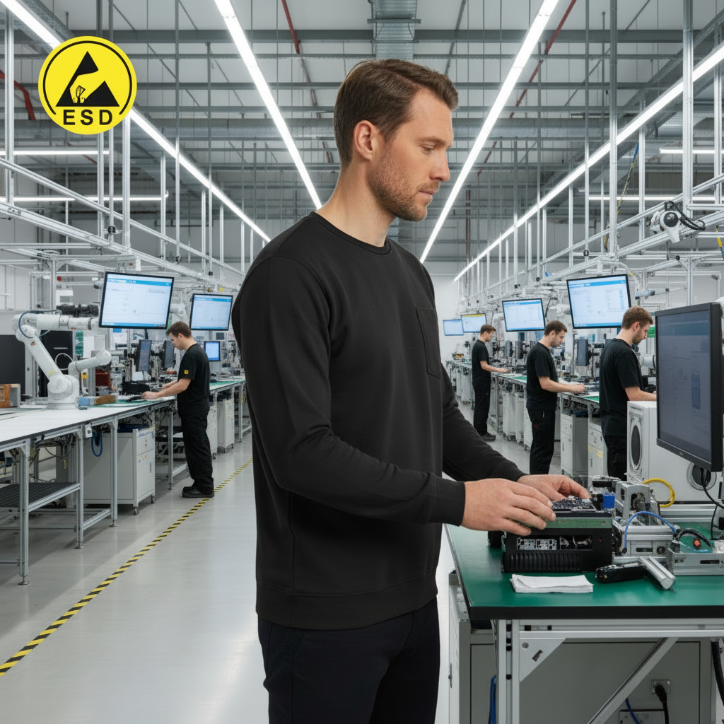 Integrated Three-Quarter Angle Factory Scene - Black ESD Long Sleeve T-Shirt