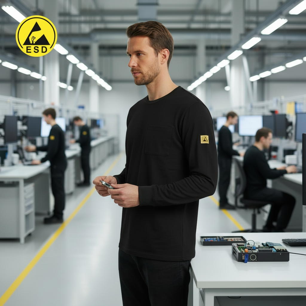 Integrated Three-Quarter Angle Factory Scene - Black ESD Long Sleeve T-Shirt