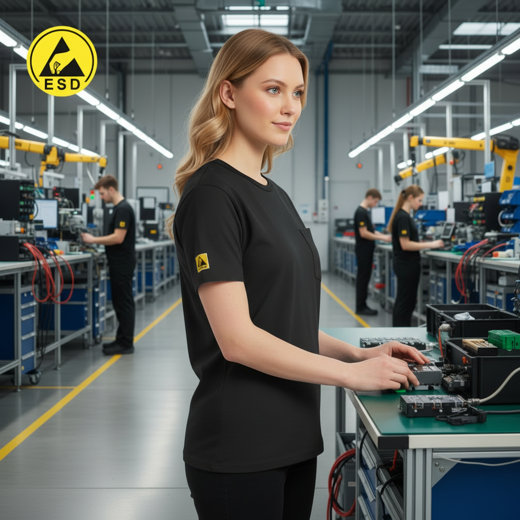 Integrated Three-Quarter Angle Factory Scene - Black ESD T-Shirt