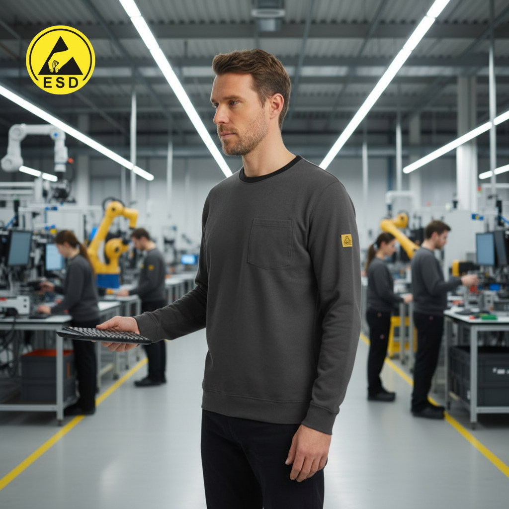 Integrated Three-Quarter Angle Factory Scene - Dark Grey ESD Long Sleeve T-Shirt