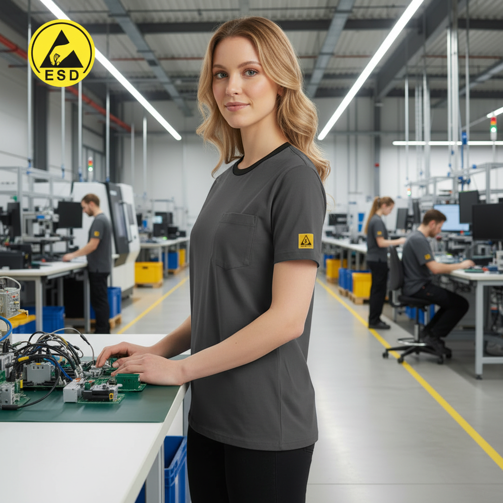 Integrated Three-Quarter Angle Factory Scene - Dark Grey ESD T-Shirt