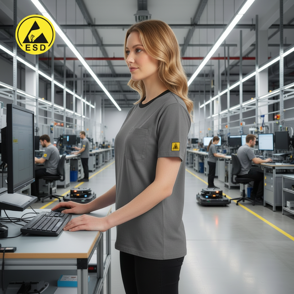 Integrated Three-Quarter Angle Factory Scene - Grey ESD T-Shirt