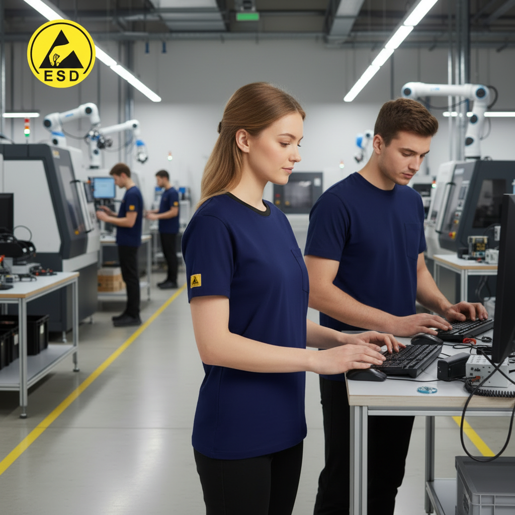 Integrated Three-Quarter Angle Factory Scene - Navy Blue ESD T-Shirt