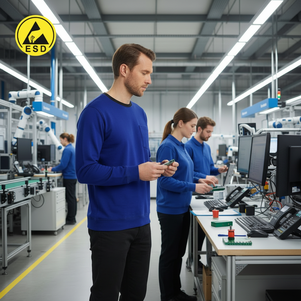 Integrated Three-Quarter Angle Factory Scene - Royal Blue ESD Long Sleeve T-Shirt