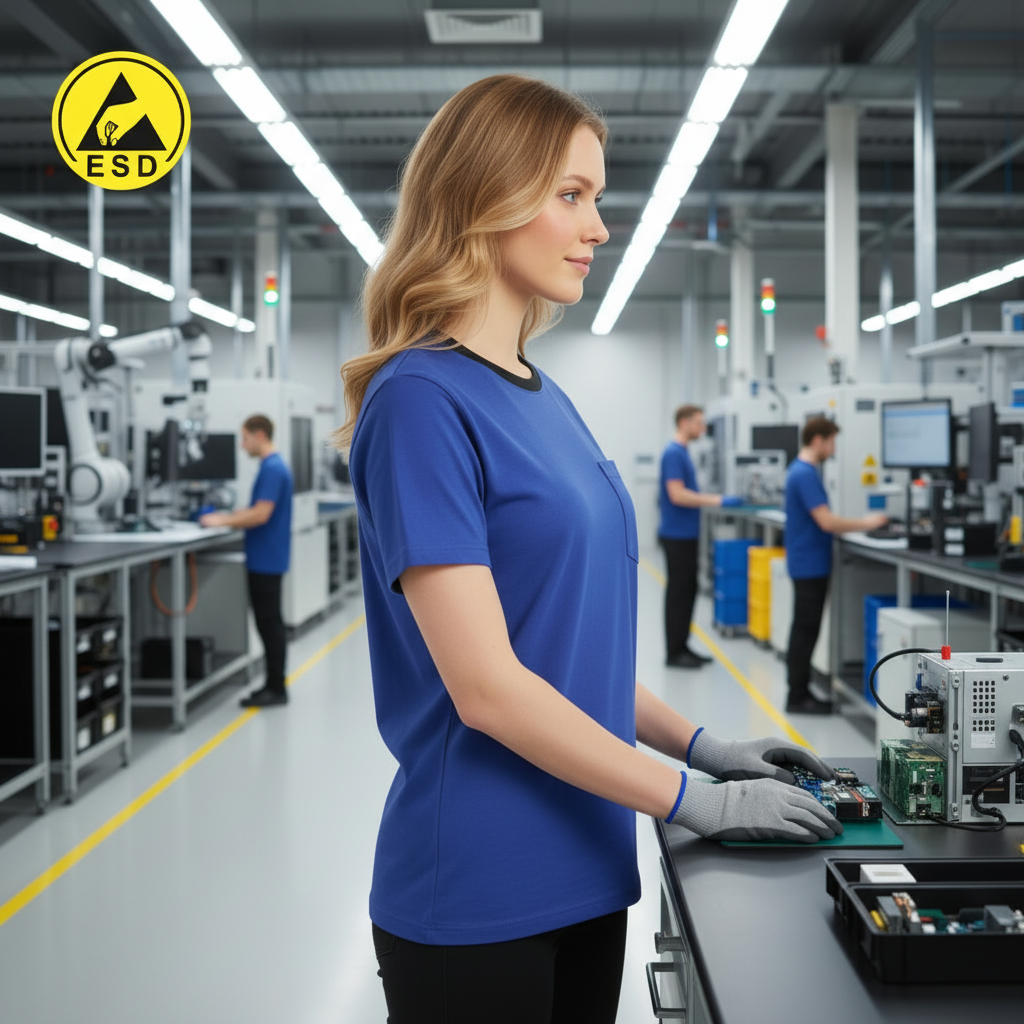 Integrated Three-Quarter Angle Factory Scene - Royal Blue ESD T-Shirt