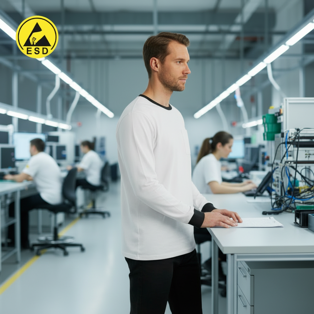 Integrated Three-Quarter Angle Factory Scene - White ESD Long Sleeve T-Shirt