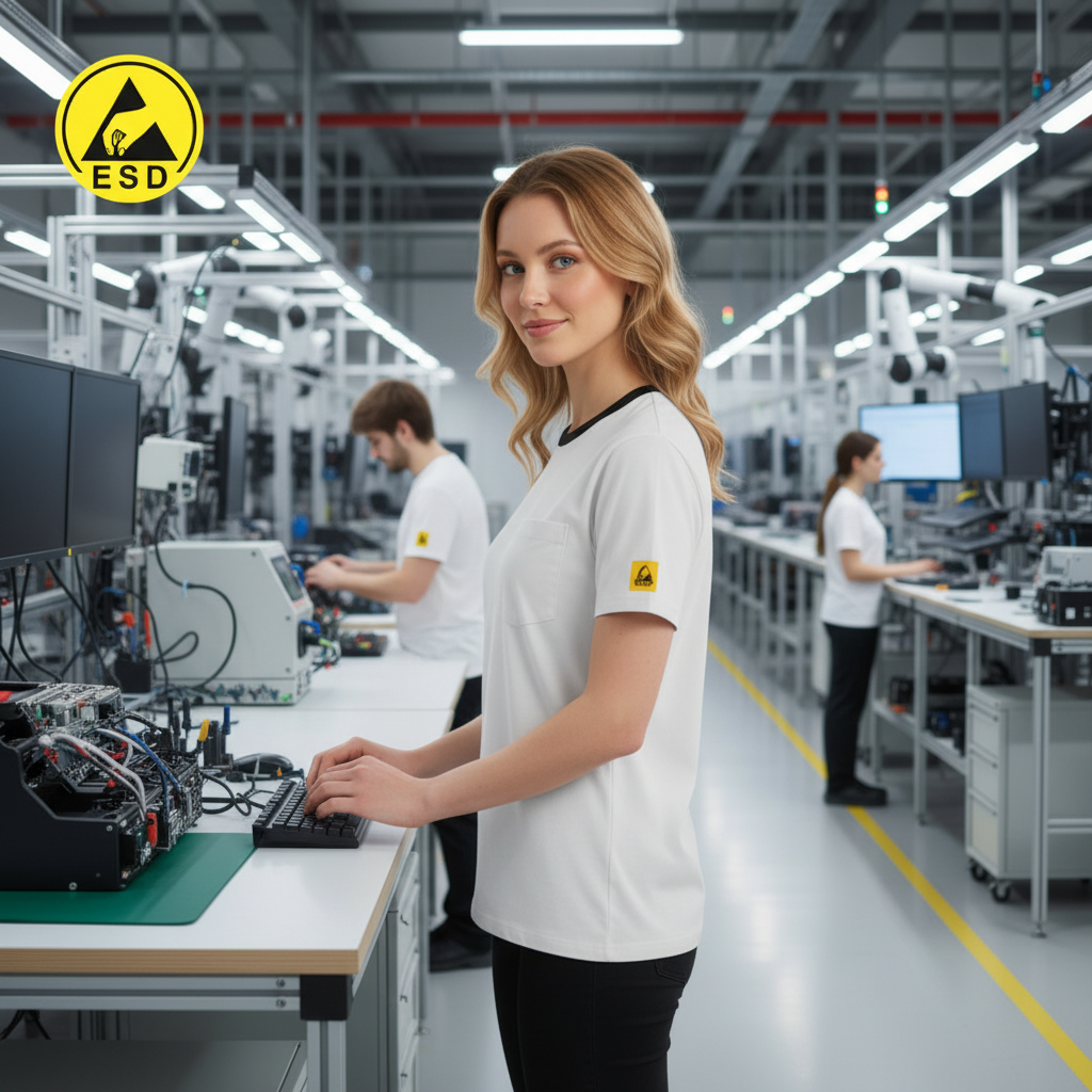 Integrated Three-Quarter Angle Factory Scene - White ESD T-Shirt