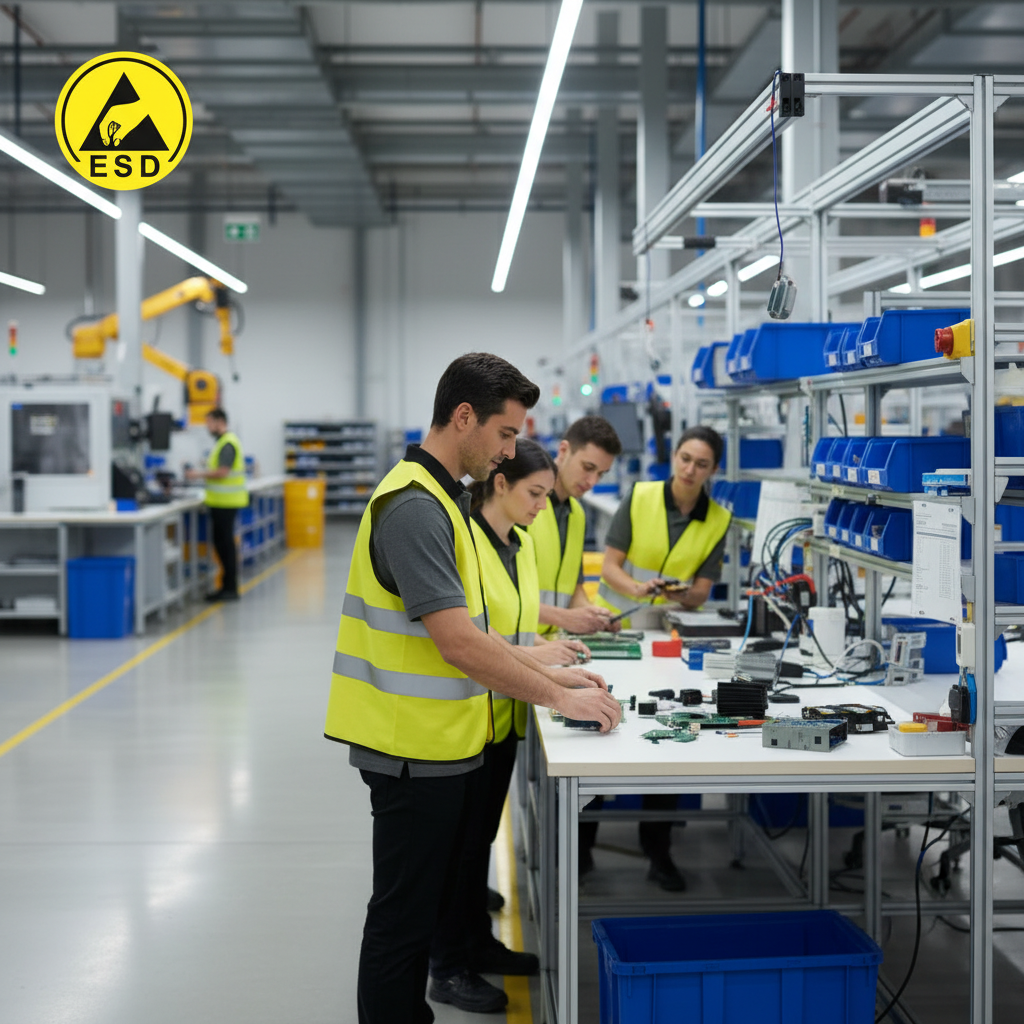 Integrated Three-Quarter Angle Factory Scene - Yellow ESD Hi-Vis Vest
