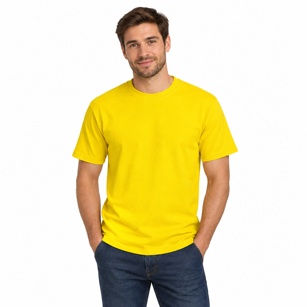 Male model wearing the yellow Valueweight T-shirt