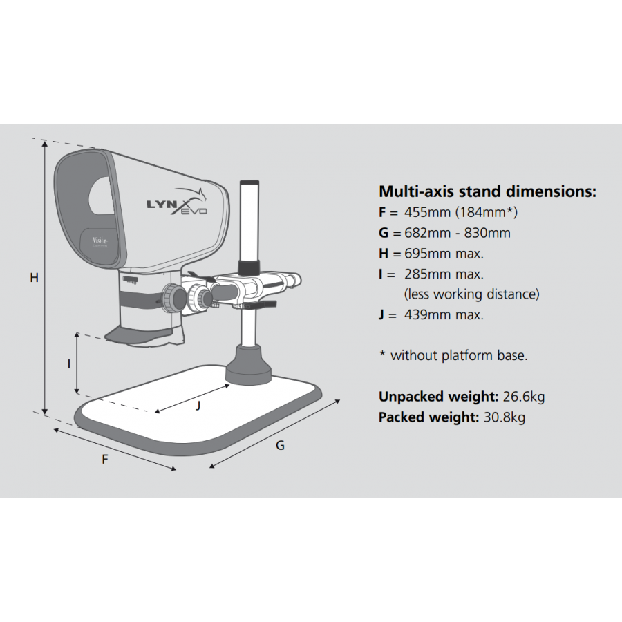 Vision Lynx EVO - Multi-axis adjustable stand + 360° viewer EVO504 - Measurements