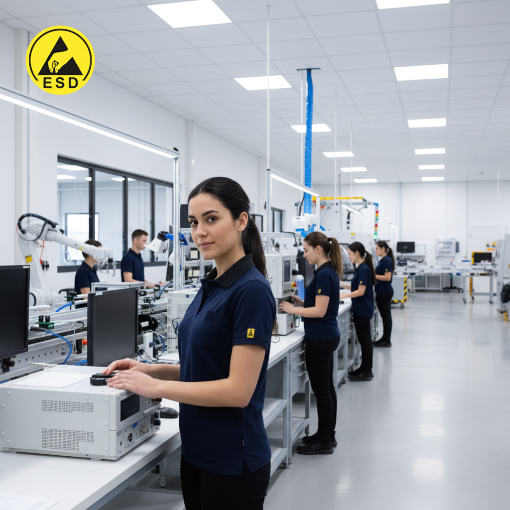 Navy Blue ESD Polo Shirt integrated scene