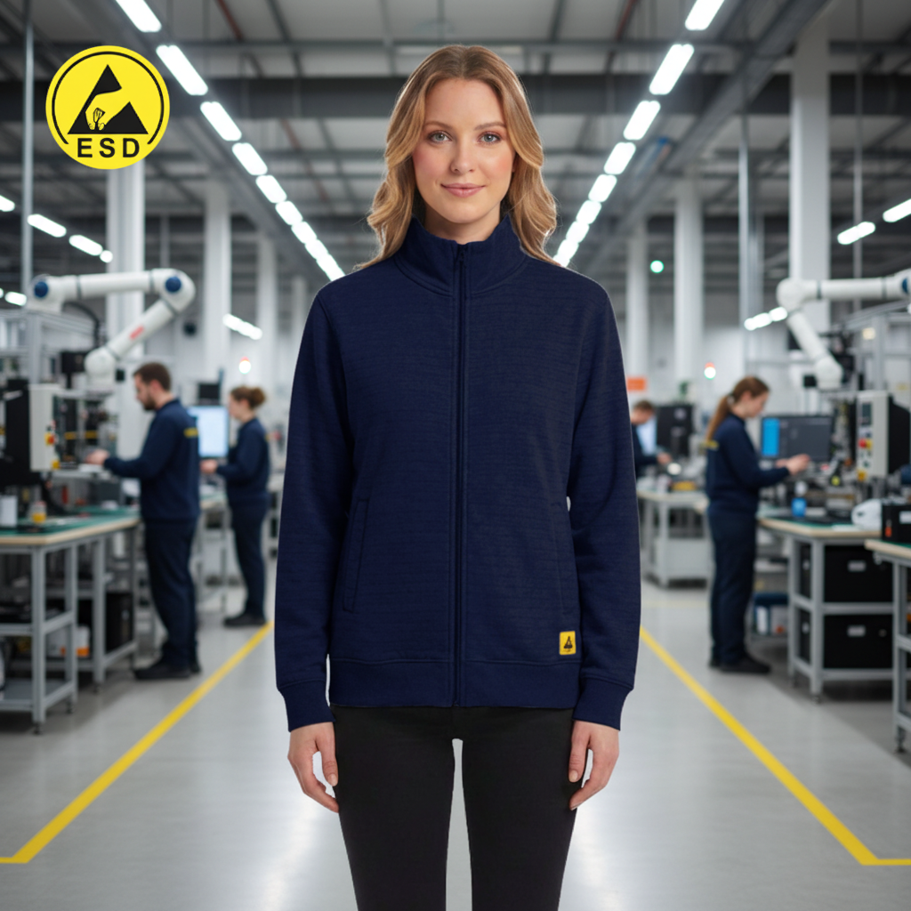 Navy Blue ESD Sweatshirt Full Zip Fleece Lined frontal view