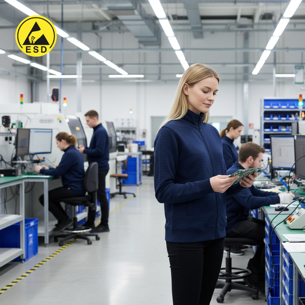 Navy Blue ESD Sweatshirt Full Zip Fleece Lined integrated scene