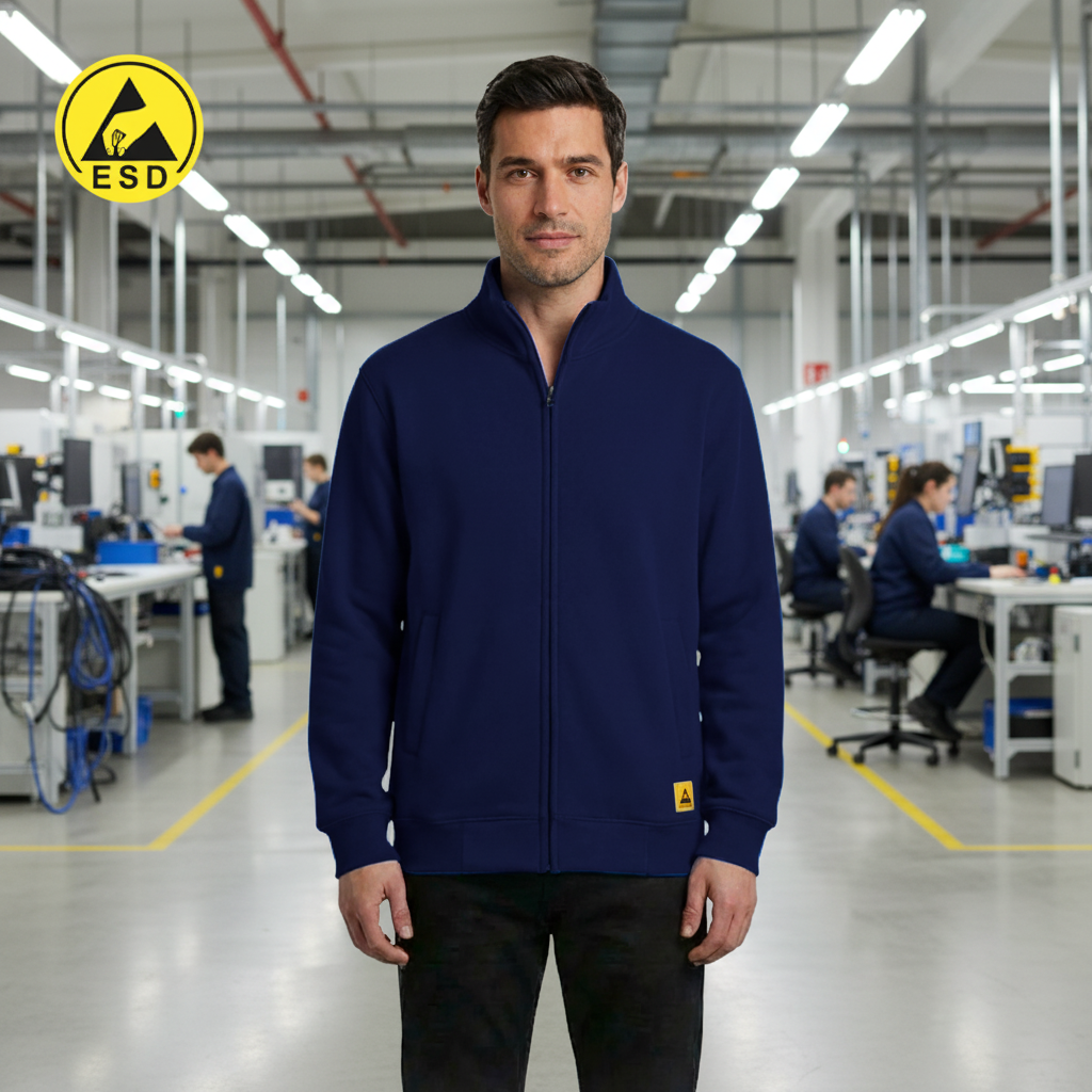 Navy Blue ESD Sweatshirt Full Zip Terry Lined frontal view