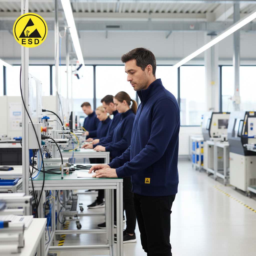 Navy Blue ESD Sweatshirt Full Zip Terry Lined integrated scene