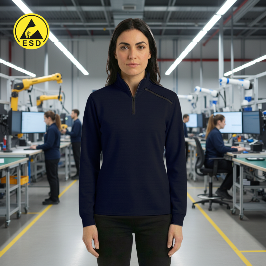 Navy Blue ESD Sweatshirt Half Zip Fleece Lined frontal view