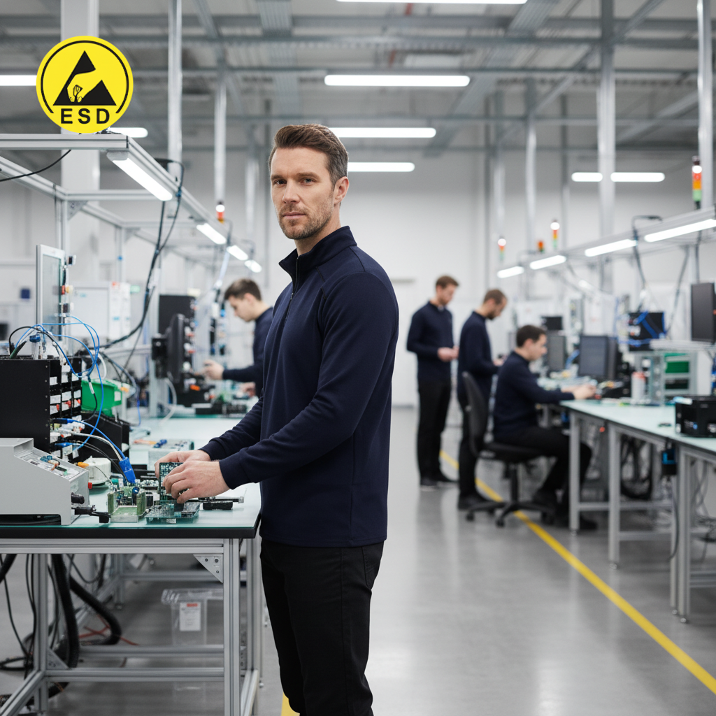 Navy Blue ESD Sweatshirt Half Zip Terry Lined integrated scene