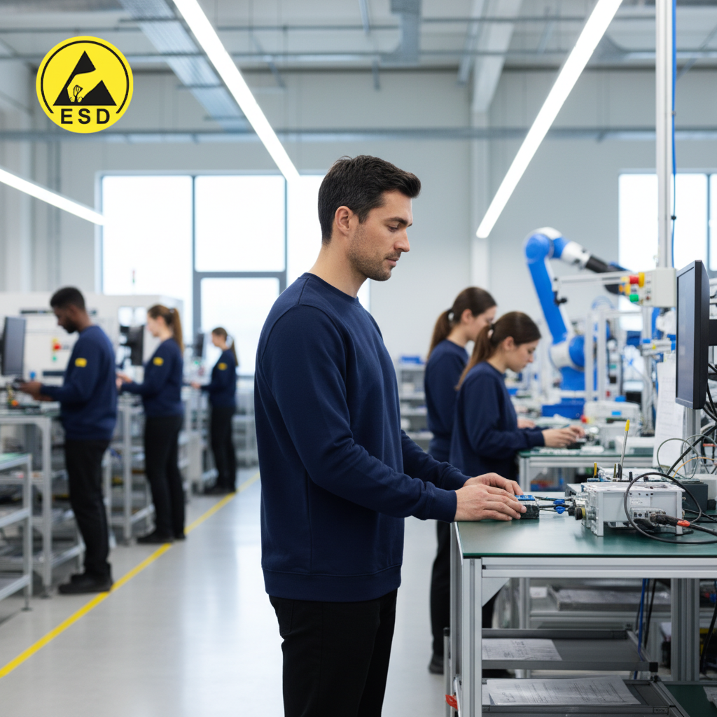 Navy Blue ESD Sweatshirt Terry Lined integrated scene