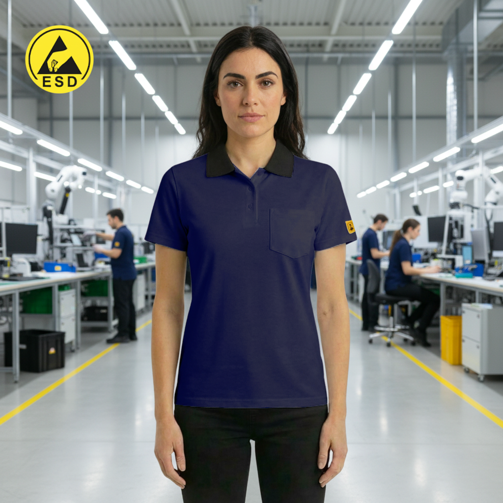 Navy Blue Heavy Duty ESD Polo Shirt frontal view