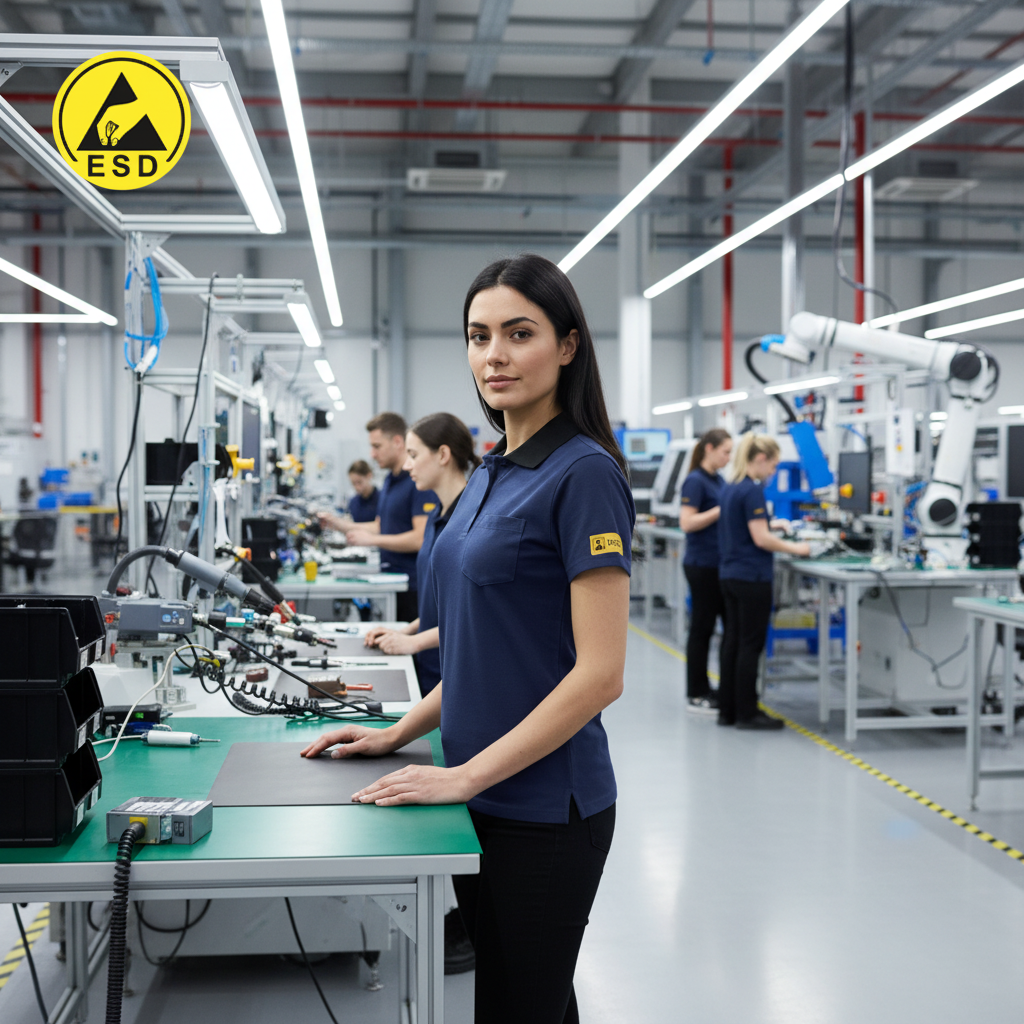 Navy Blue Heavy Duty ESD Polo Shirt integrated scene