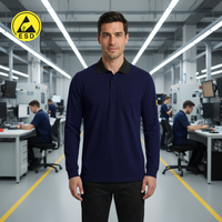 HEAVY DUTY ESD Polo Shirt Long Sleeve (Navy Blue) - UNISEX