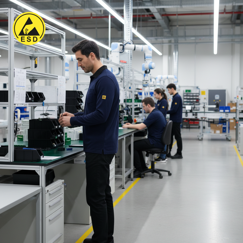 Navy Blue Premium Heavy Duty ESD Polo Shirt Long Sleeve integrated scene