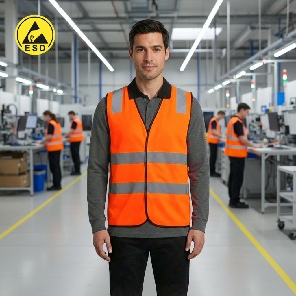 Orange Heavy Duty ESD Hi-Vis Vest frontal view