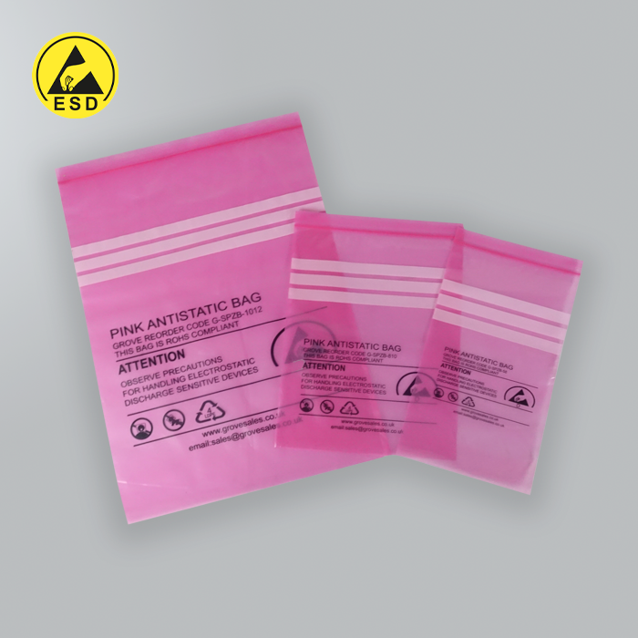 Electrostatic Dissipative Pink Bags (Zip Top) (100/Pack)