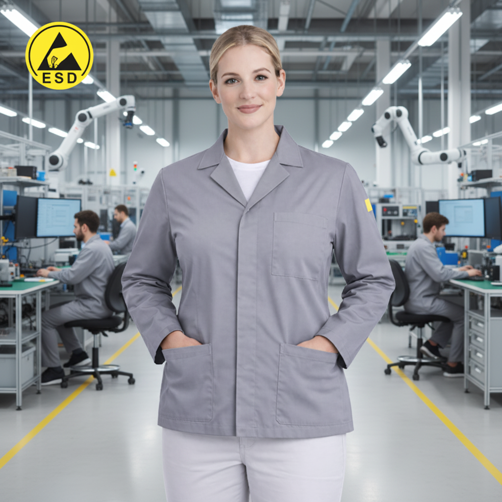 PREMIUM ESD Lab Jacket (Grey) in Factory Scene