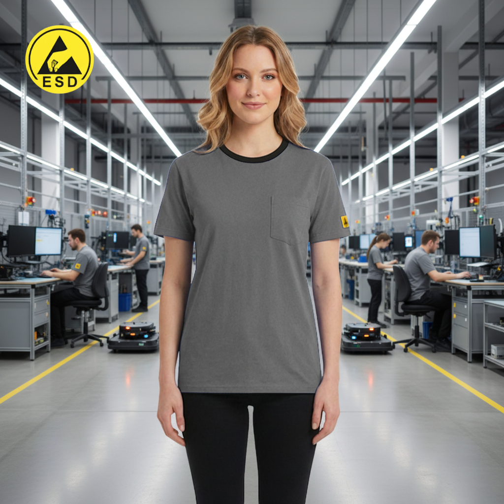 PREMIUM ESD T-Shirt (Grey) in Factory Scene