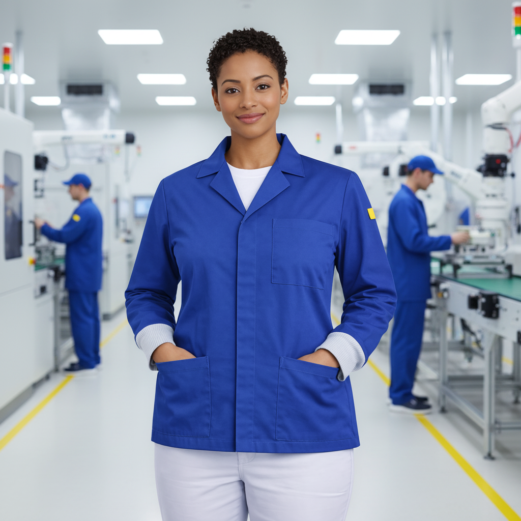 Royal Blue ESD Lab Jacket Factory Scene