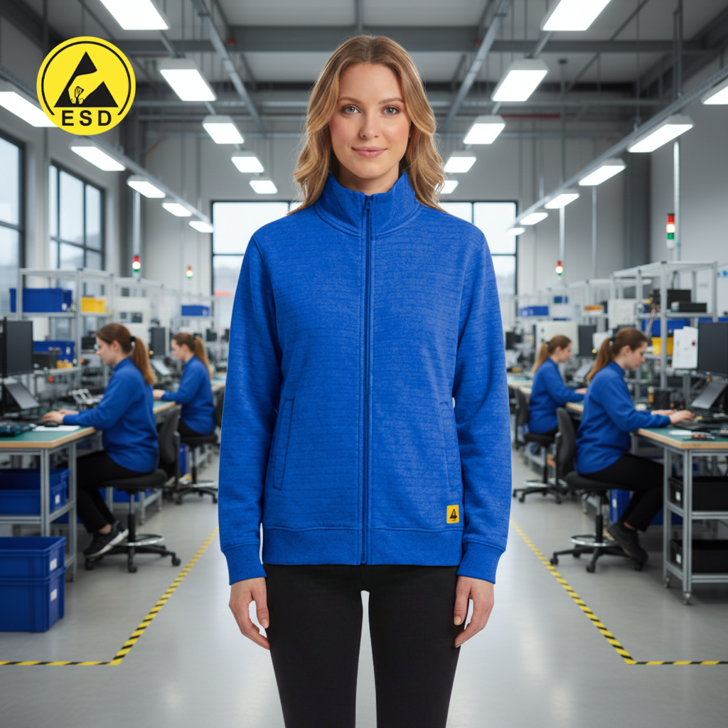 Royal Blue ESD Sweatshirt Full Zip Fleece Lined frontal view