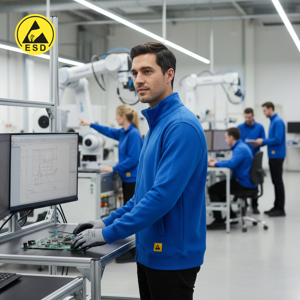 Royal Blue ESD Sweatshirt Full Zip Terry Lined integrated scene