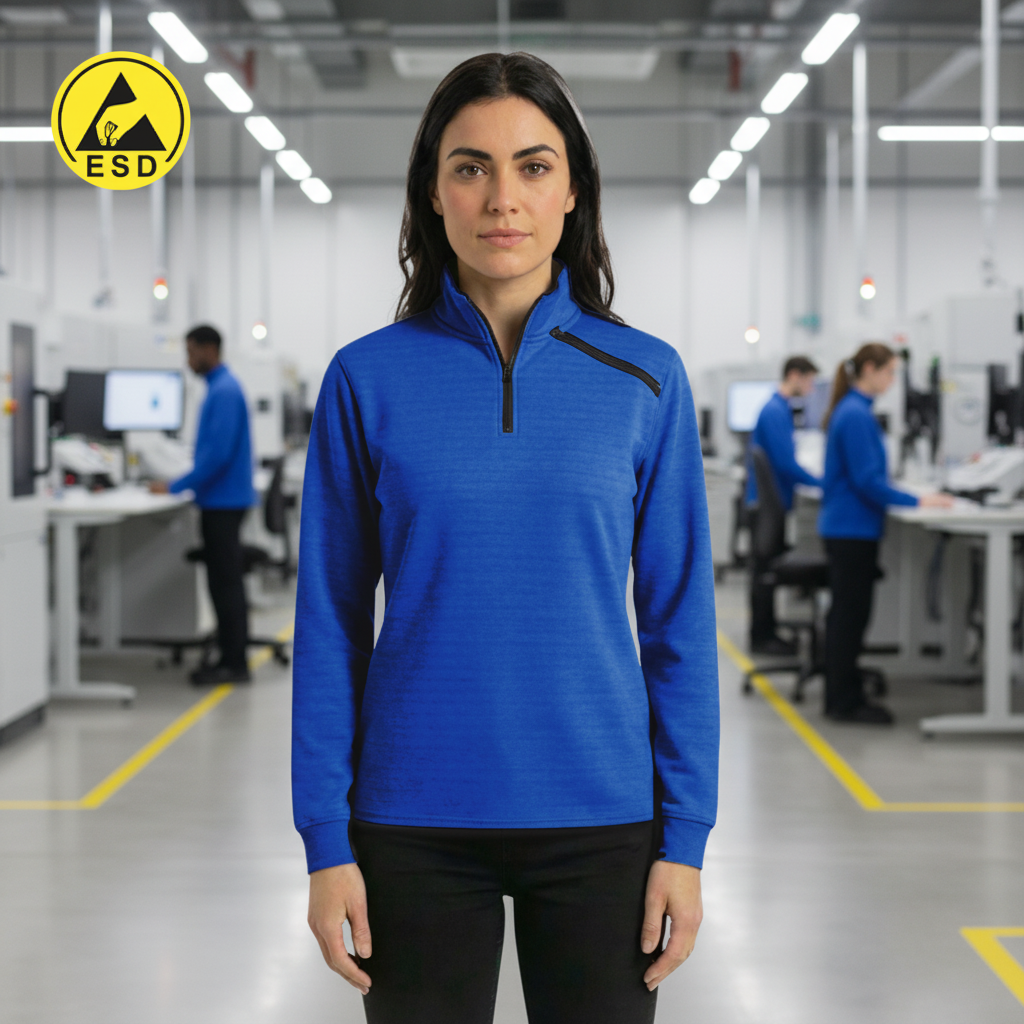 Royal Blue ESD Sweatshirt Half Zip Fleece Lined frontal view