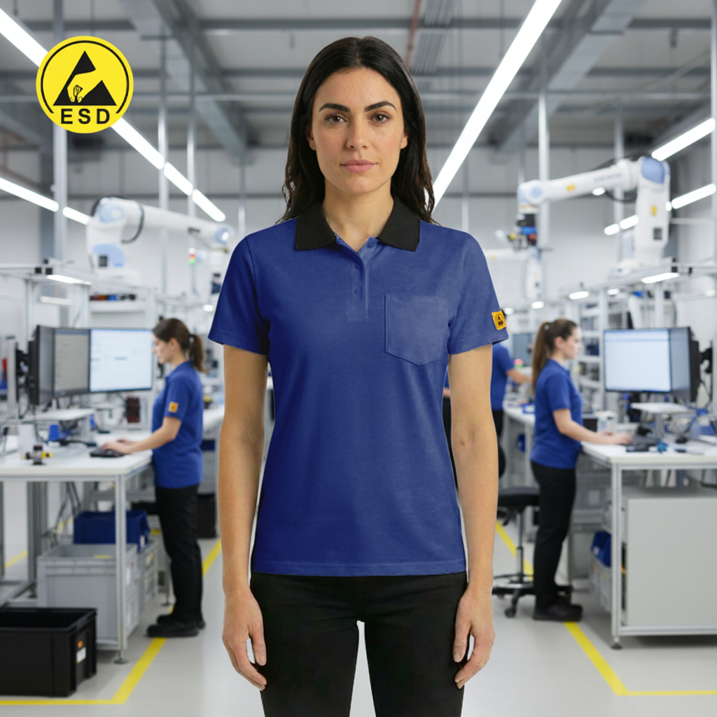 Royal Blue Heavy Duty ESD Polo Shirt frontal view