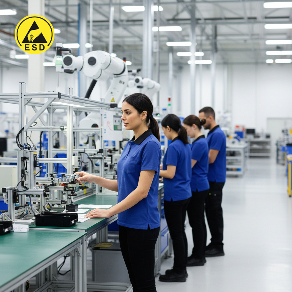 Royal Blue Heavy Duty ESD Polo Shirt integrated scene