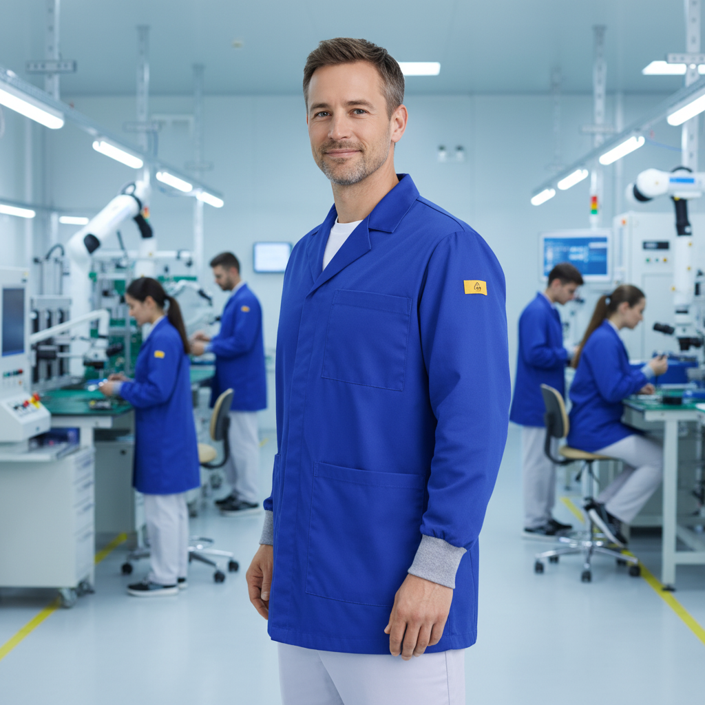 Royal Blue Premium ESD Lab Jacket Factory Scene 2