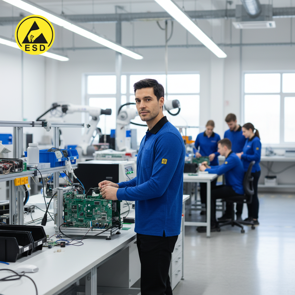 Royal Blue Premium Heavy Duty ESD Polo Shirt Long Sleeve integrated scene