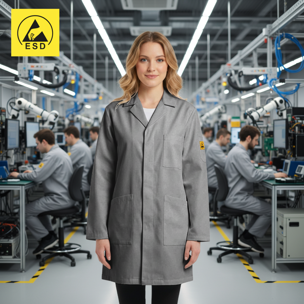 STANDARD ESD Lab Coat (Light Grey) in Factory Scene