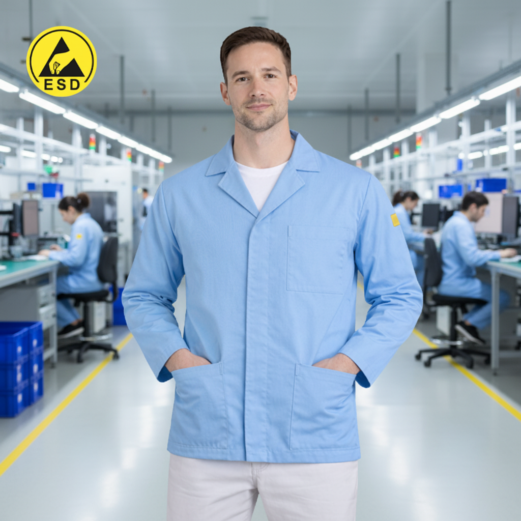 STANDARD ESD Lab Jacket (Light Blue) in Factory Scene