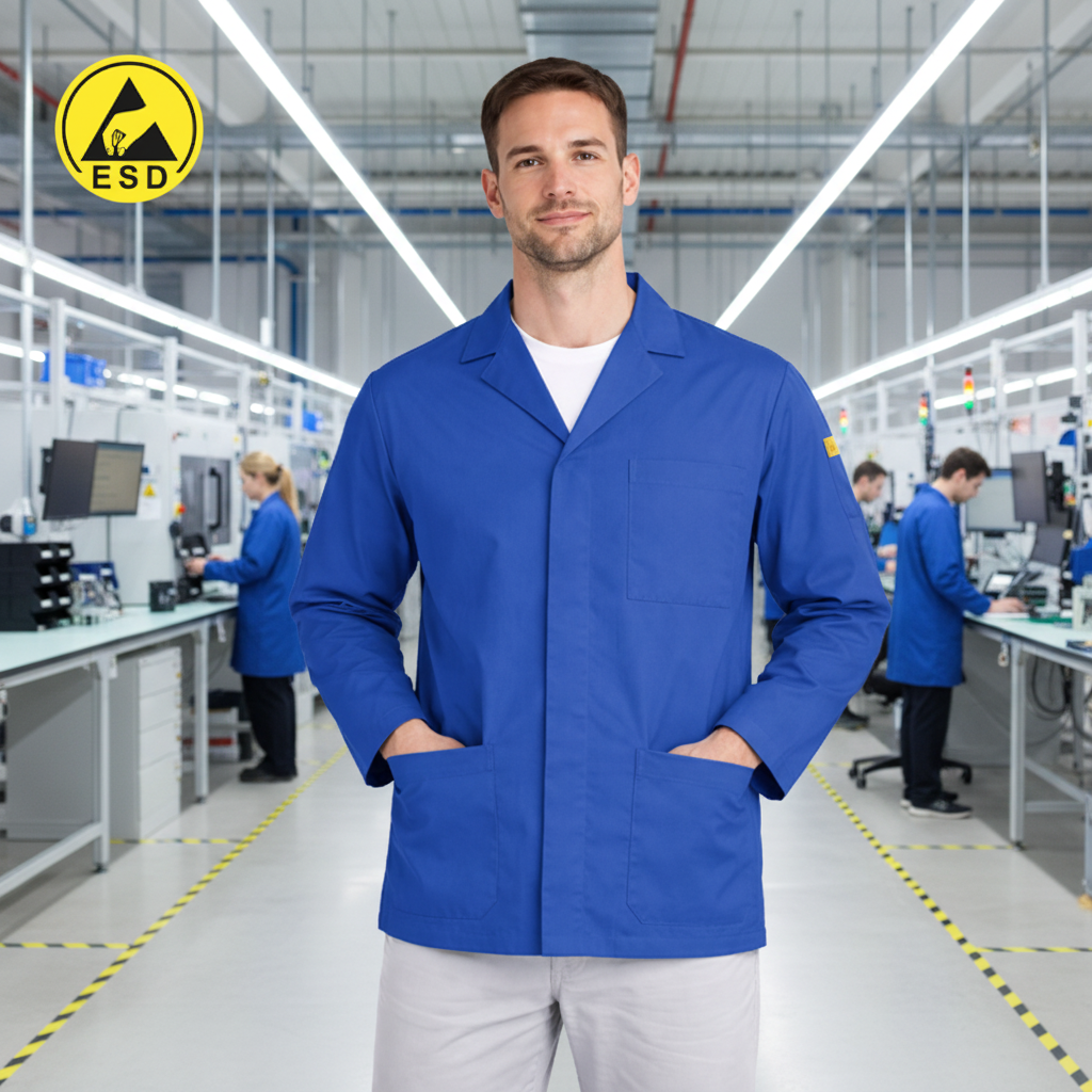 STANDARD ESD Lab Jacket (Royal Blue) in Factory Scene
