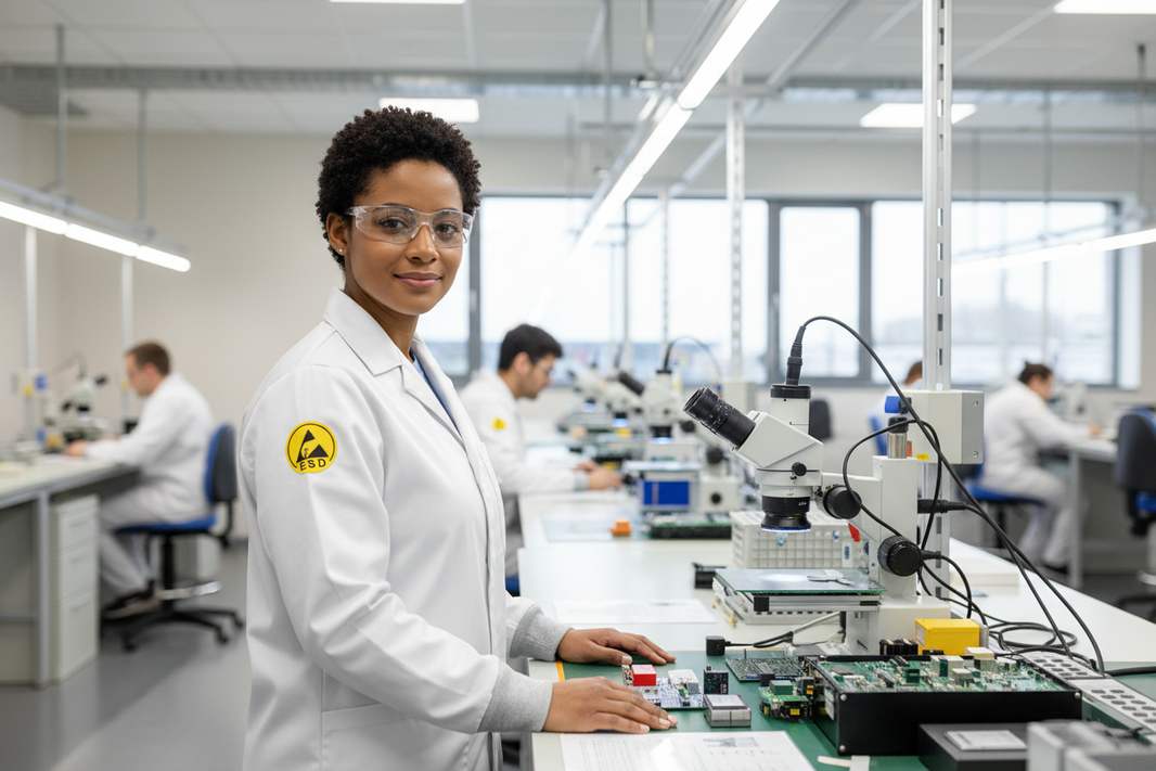White ESD Lab Jacket in Factory Scene