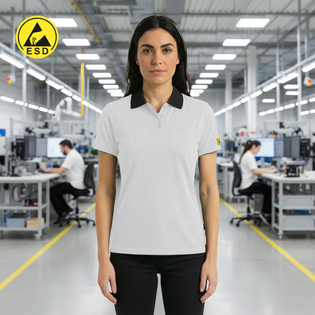 White ESD Polo Shirt frontal view