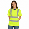 White female model wearing the Yellow/Navy Hi-Vis T-Shirt