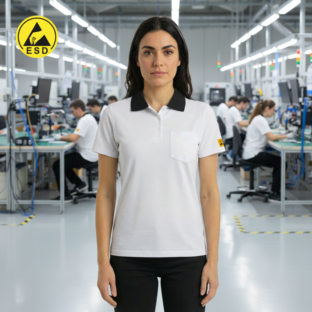 White Heavy Duty ESD Polo Shirt frontal view