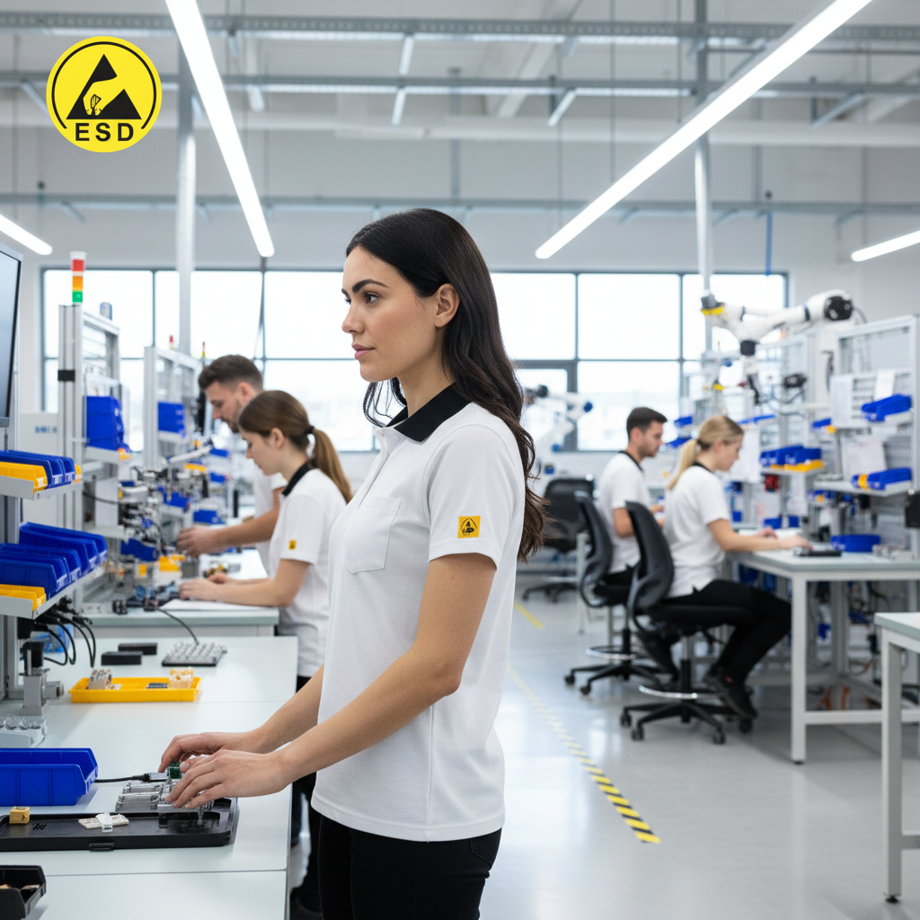 White Heavy Duty ESD Polo Shirt integrated scene