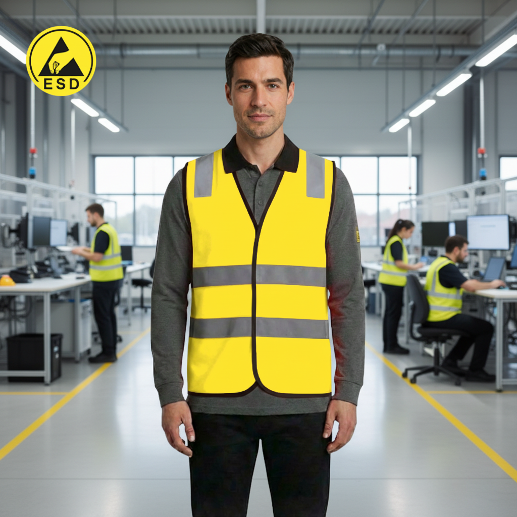 Yellow Heavy Duty ESD Hi-Vis Vest frontal view
